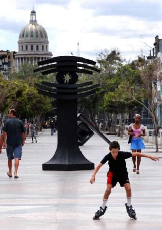 Prado Avenue which leads to the Capitolio Building hosts exhibitions of the 10th Havana Biennial