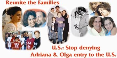 Banner used in demonstrations calling for the rights of family visits for the Cuban Five. Two of the wives, Adriana Perez and Olga Salanueva have not been allowed to visit their husband for over 10 years.
