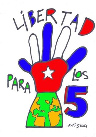 Cartoon in support of the Cuban 5 by well known Cuban cartoonist Rene de la Nuez