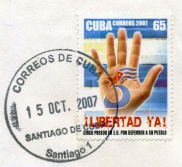 Cancelled Cuban postage stamp honoring the Cuban 5