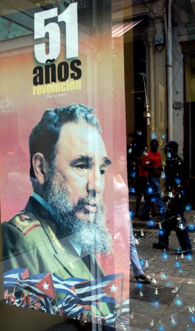 Poster of Fidel Castro marking the 51st anniversary of the Cuban Revoluton.  Photo: Caridad