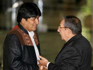 Evo Morales and Raul Castro