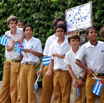 Cuban students welcome the Liberty Caravan