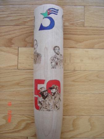  Bat made by Bill Ryan to celebrate the Cuban Revolution’s 50th anniversary and in support of the Cuban Five.