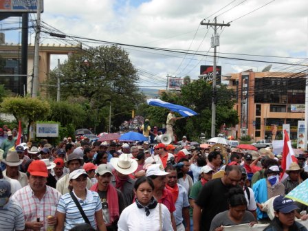 Some 10-15,000 marched in Tegucigalpa on Tuesday.