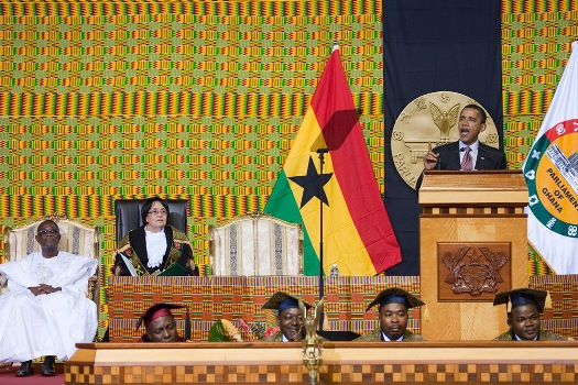 President Barack Obama addresses the Ghanaian Parliament in Accra, Ghana July 11, 2009.  Official White House Photo by Chuck Kennedy