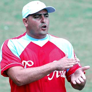 Cuba’s manager Roger Machado in the uniform of his National League team Ciego de Avila. 