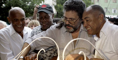 Belafonte, left, Glover and Cuban Culture Minister Abel Prieto at the opening of the Itinerant Caribbean Film showing in Havana.  Photo: Franklin Reyes, Juventud Rebelde newspaper.
