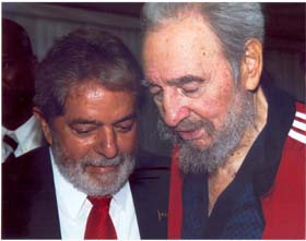 Brazil's Lula on a visit to Havana with Fidel Castro.
