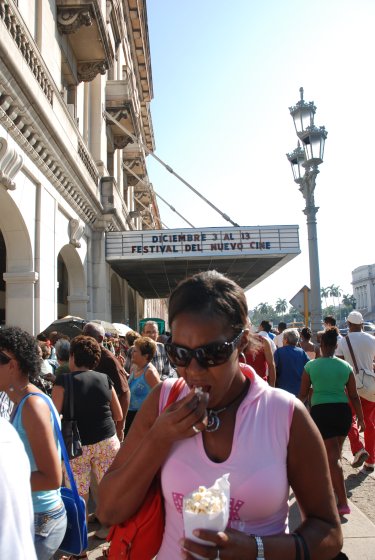 Outside Havana's Payret Theater.