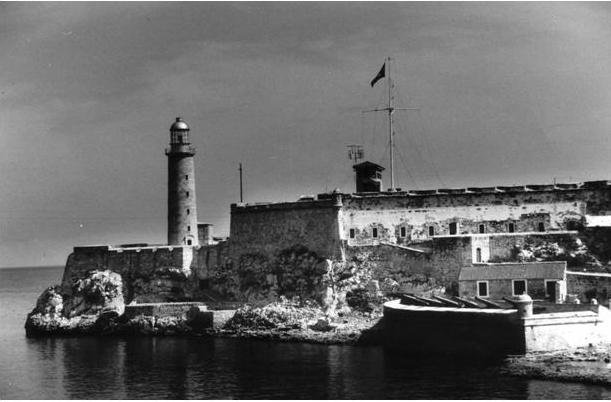 Sailing past Havana harbor and fort.
