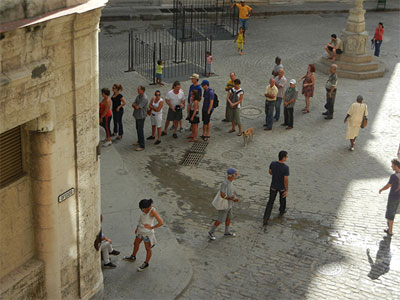 Line to enter a Cadeca money exchange in Old Havana.