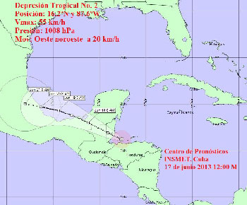 Projection cone for Tropical Depression No.2 by INSMET
