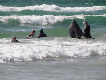 Women swimming at a Gaza beach.  Photo: Julie Webb-Pulman