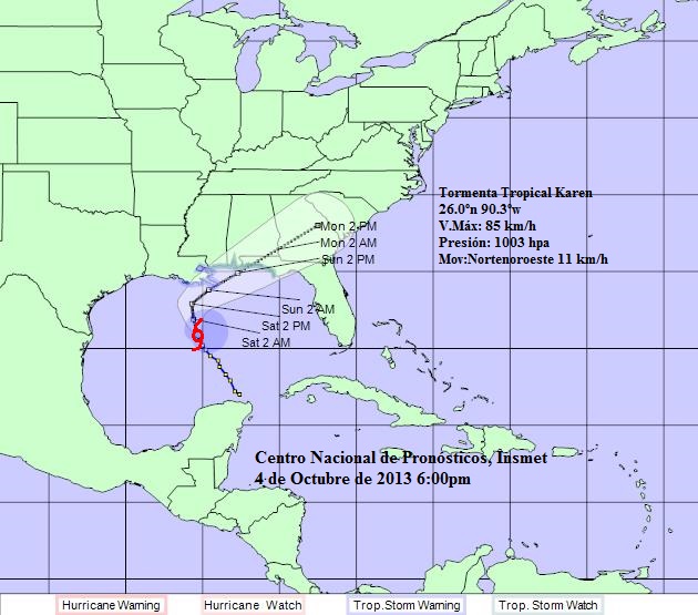 Cuban Weather Service projection cone for Tropical Storm Karen.