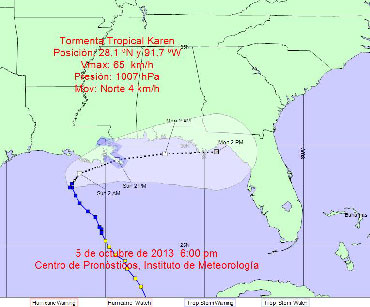 Projected path of Tropical Storm Karen.