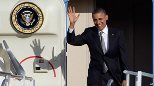 US President Obama arrives at the Miami Airport.  Photo: voanews.com