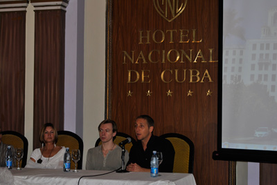 Maricel Godoy, Malakhov and Paul in a press conference at Havana's Hotel Nacional.de-Prensa