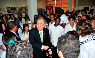 Ban Ki-moon at Havana's Latin American School of Medicine on Jan. 28. 2014.