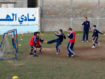 Football on the field. Oh No!  Photo from Gaza by Julie Webb-Pullman