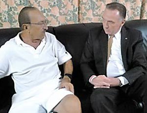 Cy Tokmakjian (left) during a visit from the Canadian MP, Peter Kent, to the prison of La Condesa, late last year.