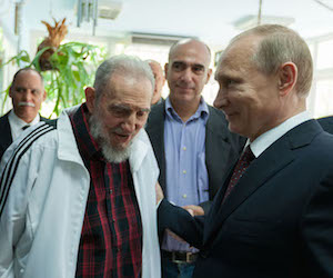 Fidel Castro and Vladimir Putin during a recent meeting at Castro’s home in Havana. At the center, Alejandro Castro Soto del Valle. Photo: Alex Castro