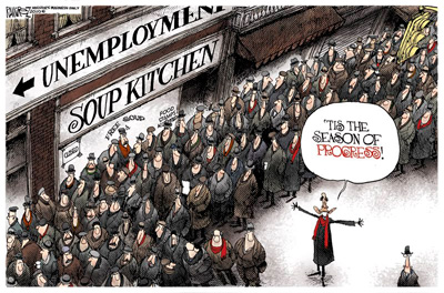"T'is the season of progress" (mass unemployment).