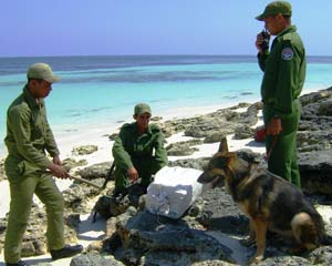 Cuban Coast Guard troops confiscate a shipment of drugs on the island’s coasts.