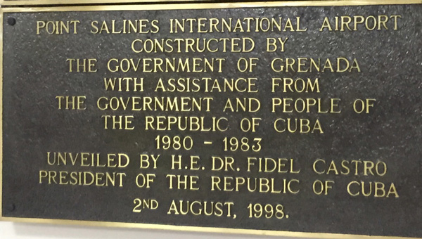 Plaque acknowledging the Cuban role in the building of the airport at Point Salines.  Photo: Shalini  Puri