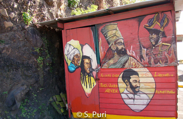Roadside kiosk: Maurice Bishop in a pan-Africanist mural.  Photo: Shalini Puri