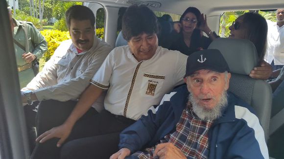 Nicolas Maduro and Evo Morales traveled to Havana to celebrate Fidel's 89th birthday with him.