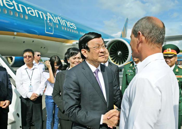 The president of Vietnam at the conclusion of his visit to Cuba.
