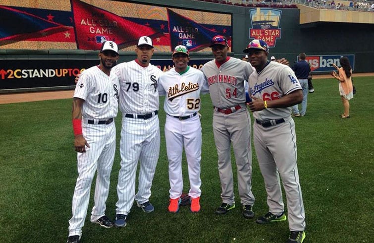 Five Cubans played in the 2014 MLB All-Star game. From left: Alexei Ramírez, Jose Dariel Abreu, Yoennis Cespedes, Aroldis Chapman and Yasiel Puig.