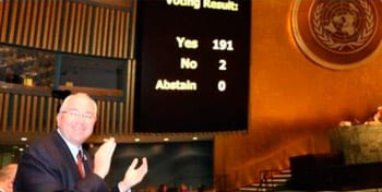 Voting results on the resolution submitted by Cuba against the US embargo. Photo: cubadbate.cu