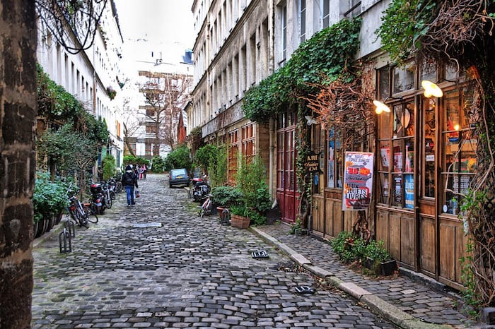 A neighborhood street in Paris. 