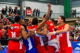 Team Cuba celebrates after winning against Team Canada during the 2016 Continental Olympic Qualification Tournament in Edmonton, Alta., on Sunday January 10, 2016. THE CANADIAN PRESS/Amber Bracken