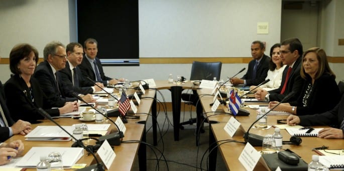 US and Cuban delegations during a recent round of negotiations.