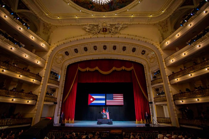 Obama addressed all Cubans on national television, from a podium at Havana’s Grand Theater.