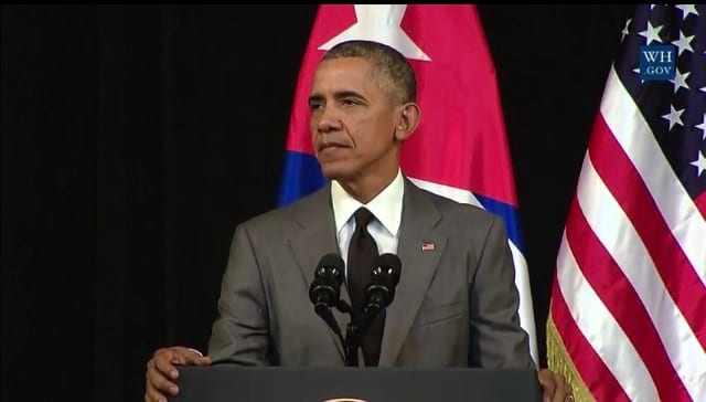 US president Barack Obama speaking to the Cuban people on Tuesday March 22, from the Havana Grand Theater.