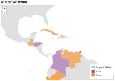OTI has active programs in Colombia and Honduras, among other countries.