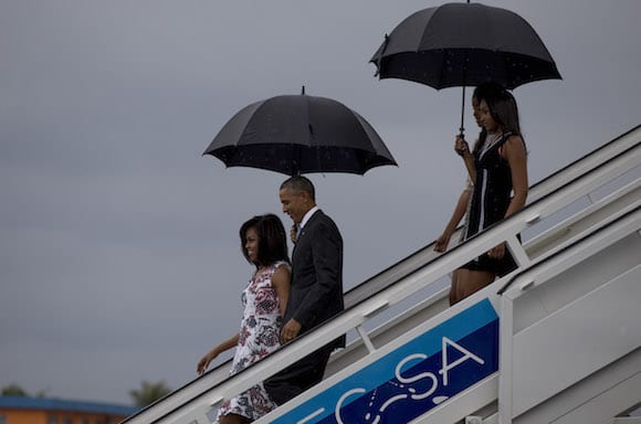 The Obamas arriving to Havana on Sunday afternoon.