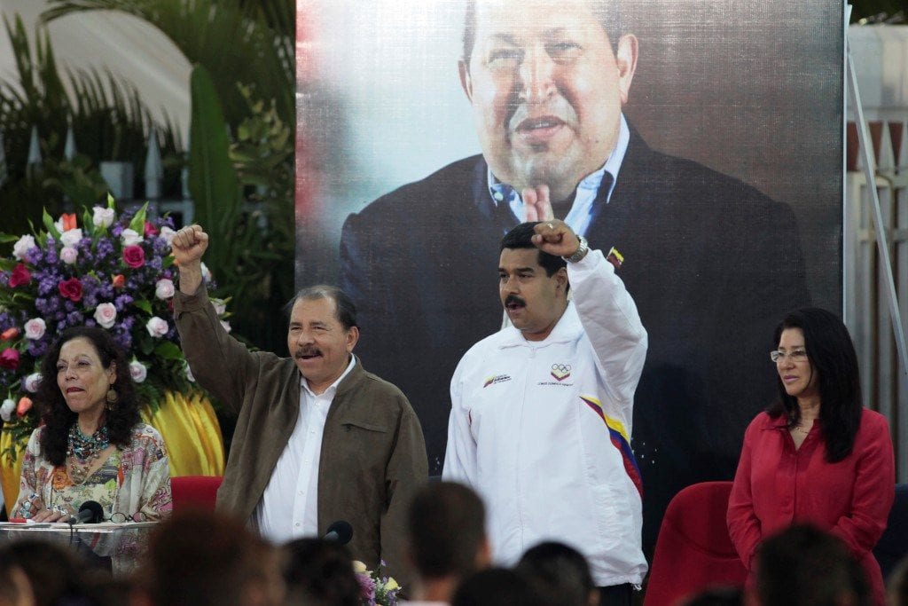 Daniel Ortega and Nicolas Maduro at an official event.