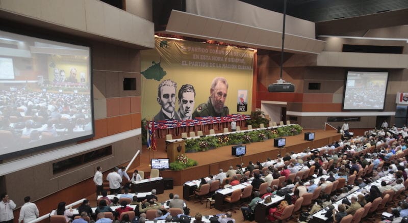 The stage is set for the 7th Congress of the Cuban Communist Party. Photo: Ismael Francisco/cubadebate.cu
