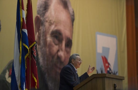 Raul Castro speaking to the 7th Cuban Communist Party Congress