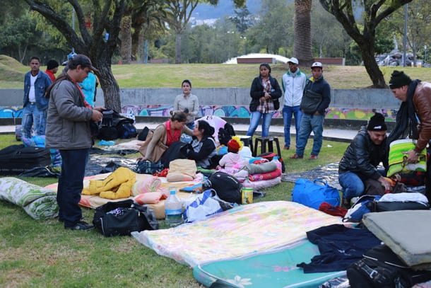 Cubans camped out in a park in Quito, Ecuador.