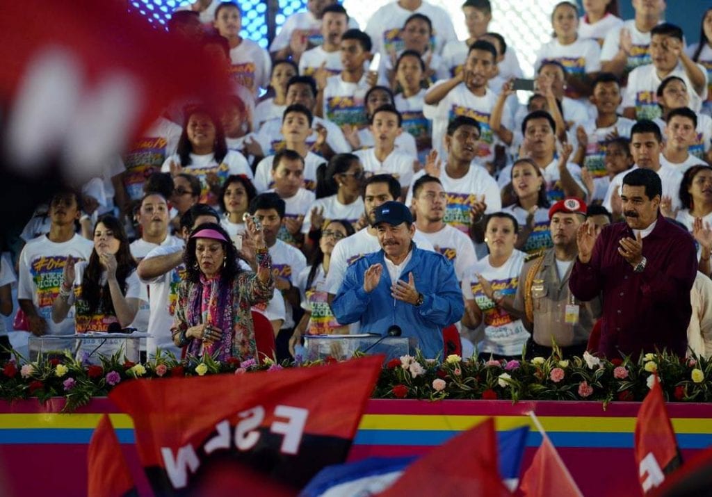 Rosario Murillo, Daniel Ortega and Nicolas Maduro at the July 19th celebration in Managua. Photo: Carlos Herrera/confidencial