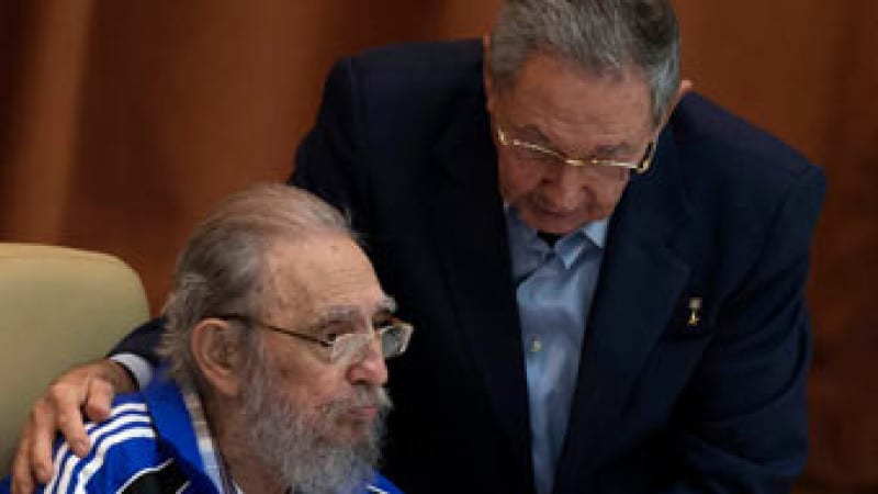 Is it time to say goodbye? Fidel Castro with Raul Castro during a session of the 7th Cuban Communist party congress, last April.