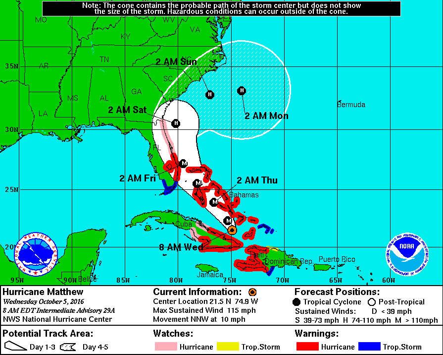 Hurricane Matthew at 8 am (EDT) on Wednesday, October 5th.