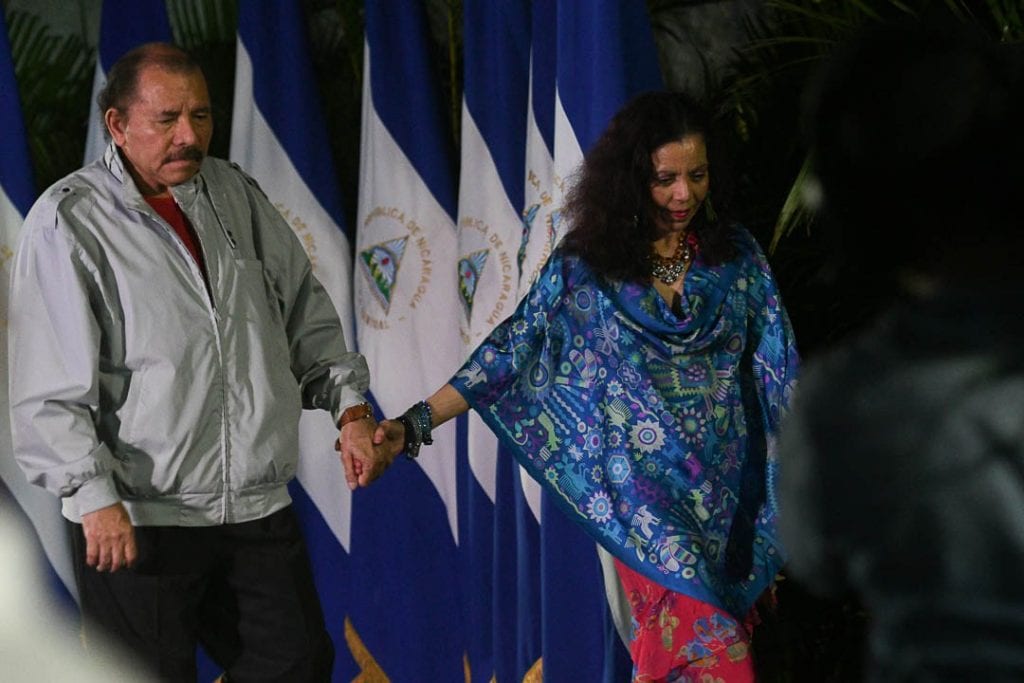 Daniel Ortega and Rosario Murillo on election night.