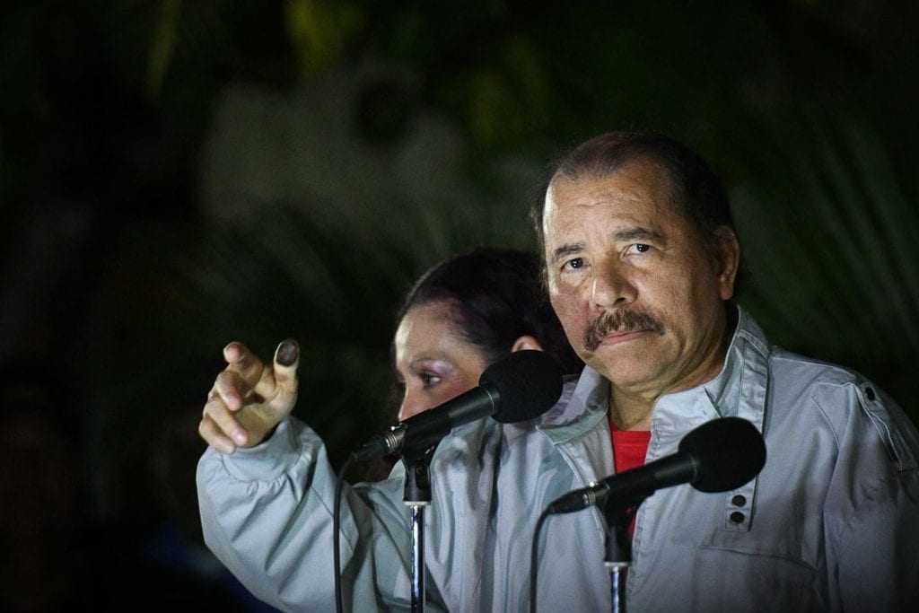 Daniel Ortega and Rosario Murillo after voting. Photo: Carlos Herrera